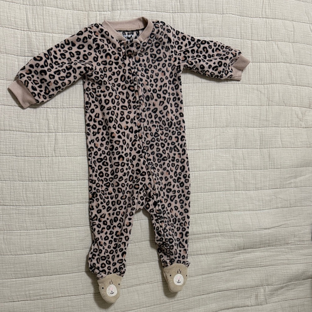 Carter's Tan and Black Leopard Footies